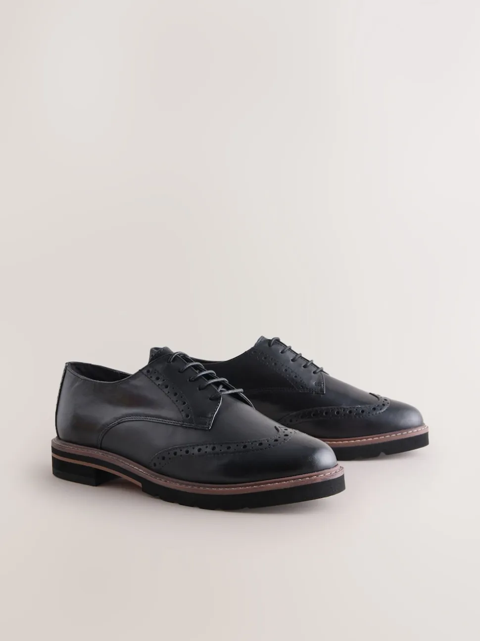 Black Forever Comfort® Leather Brogue Detailing Chunky Sole Lace-Up Shoes