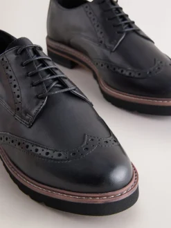 Black Forever Comfort® Leather Brogue Detailing Chunky Sole Lace-Up Shoes