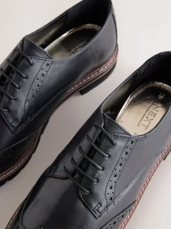 Black Forever Comfort® Leather Brogue Detailing Chunky Sole Lace-Up Shoes