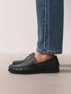 Black Forever Comfort® Leather Ruched Saddle Loafers