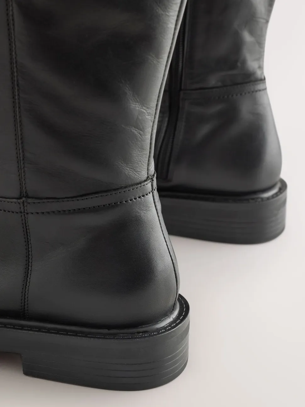 Black Forever Comfort® Leather Round Toe Chunky Knee High Boots