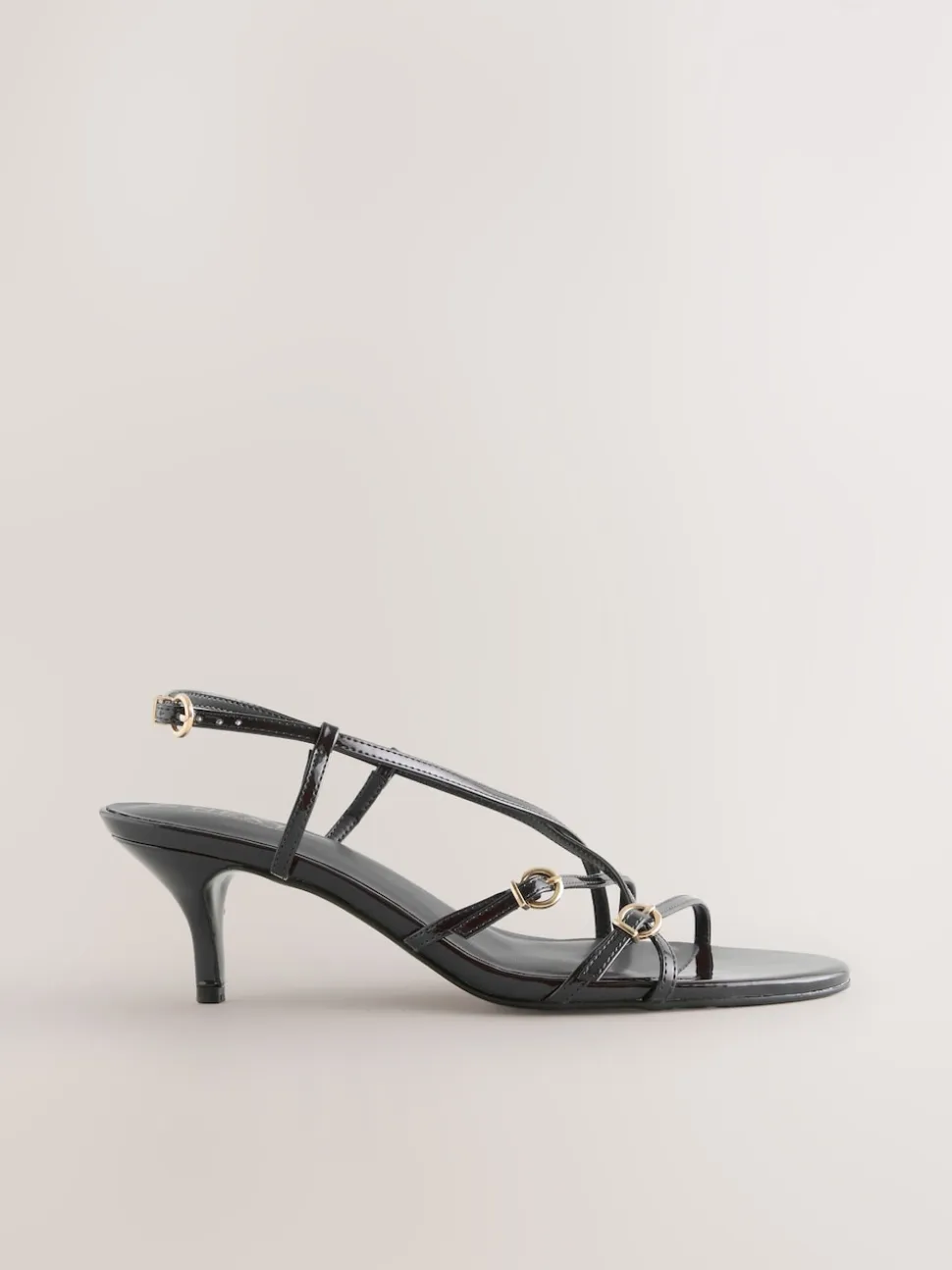 Black Forever Comfort® Multi Buckle Strappy Kitten Heels