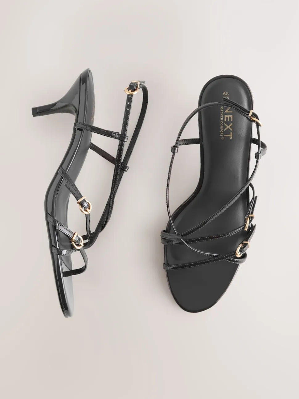 Black Forever Comfort® Multi Buckle Strappy Kitten Heels