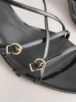 Black Forever Comfort® Multi Buckle Strappy Kitten Heels