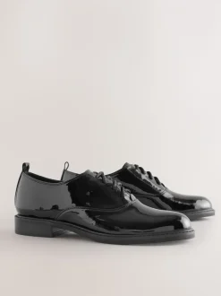 Black Forever Comfort® Patent Almond Toe Lace-Up Shoes