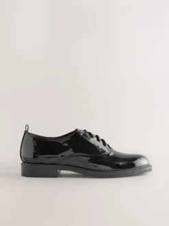 Black Forever Comfort® Patent Almond Toe Lace-Up Shoes