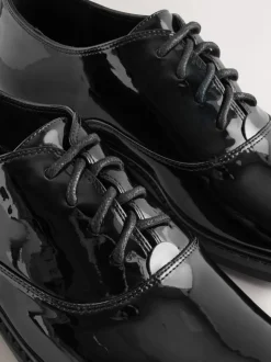 Black Forever Comfort® Patent Almond Toe Lace-Up Shoes
