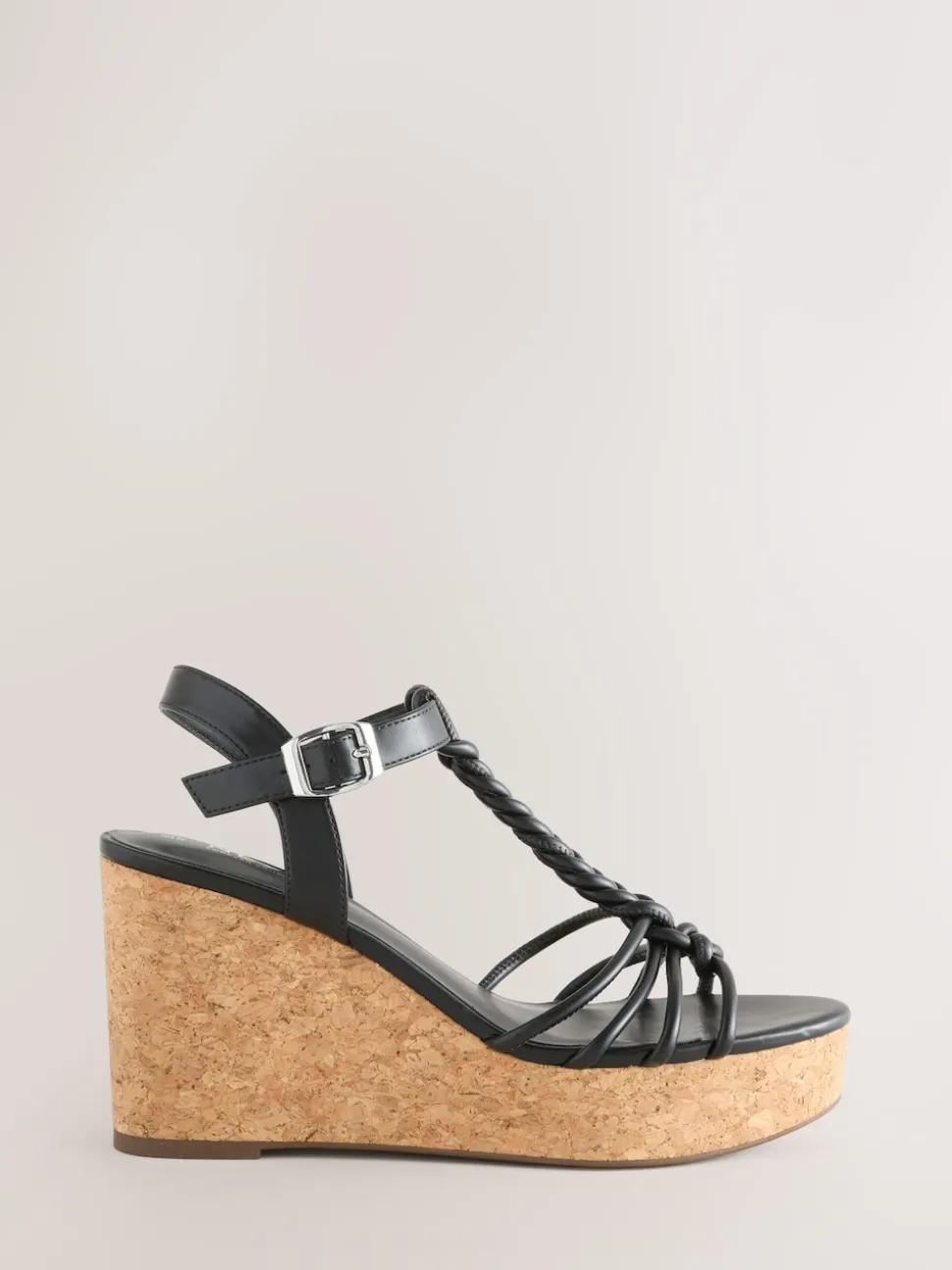 Black Forever Comfort® Plaited Strappy Wedge Heels