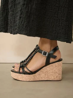 Black Forever Comfort® Plaited Strappy Wedge Heels