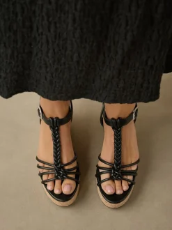 Black Forever Comfort® Plaited Strappy Wedge Heels