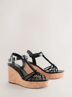 Black Forever Comfort® Plaited Strappy Wedge Heels