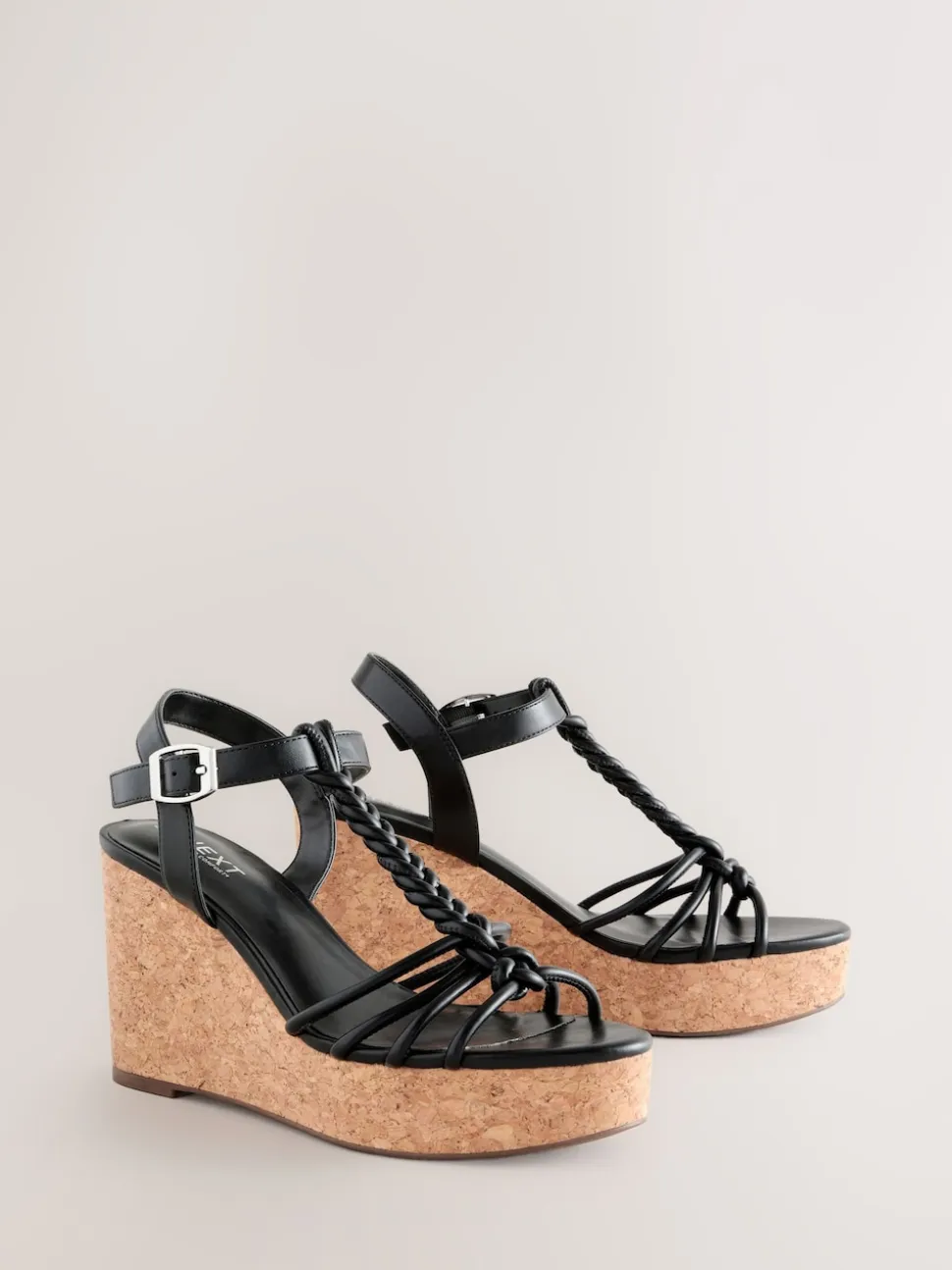 Black Forever Comfort® Plaited Strappy Wedge Heels