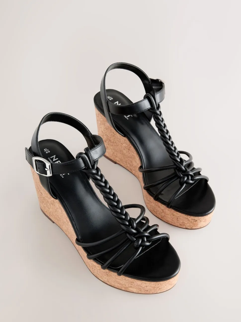 Black Forever Comfort® Plaited Strappy Wedge Heels