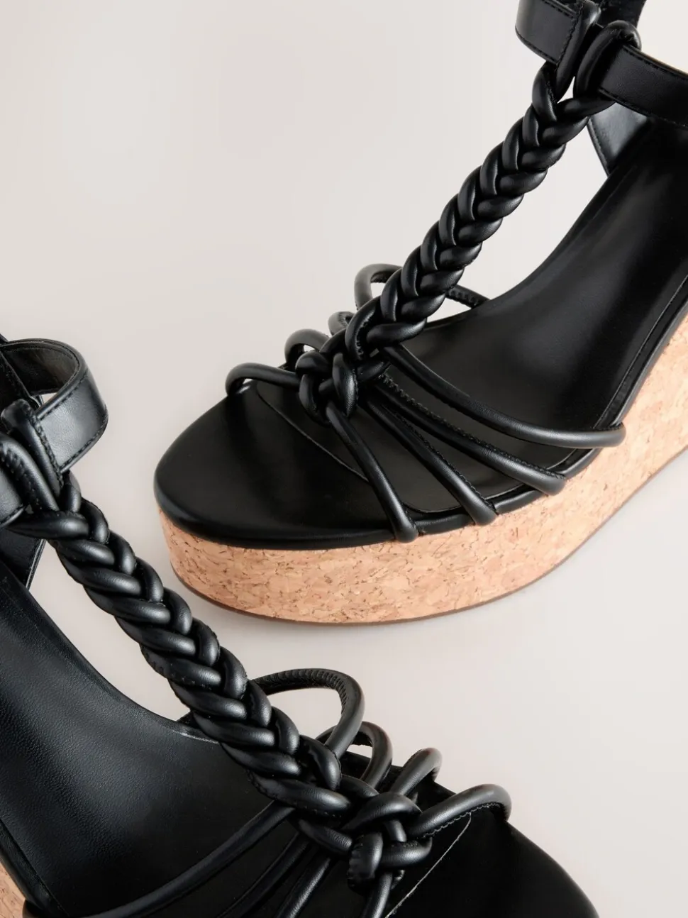 Black Forever Comfort® Plaited Strappy Wedge Heels