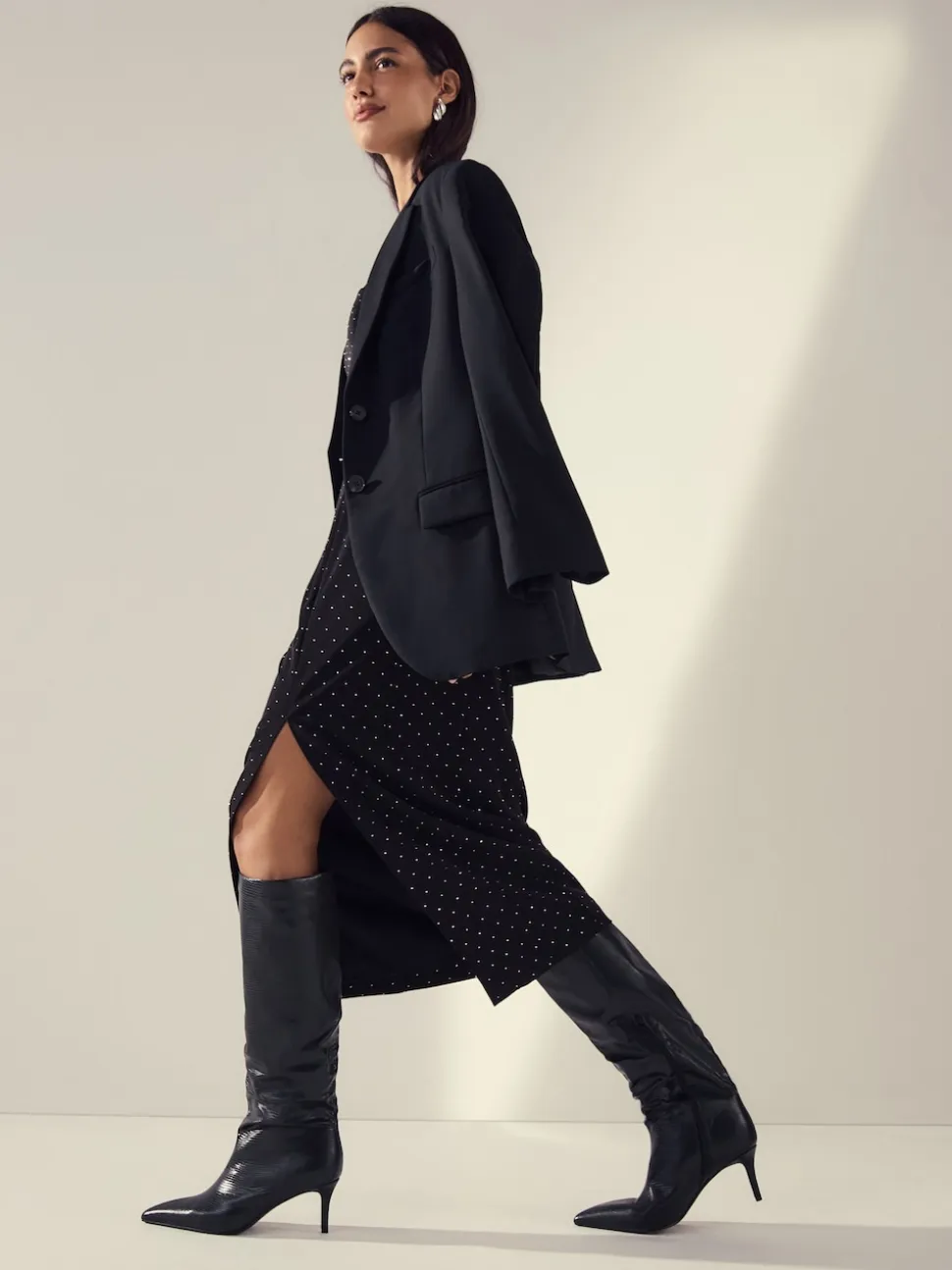 Black Forever Comfort® Point Toe Heel Slouch Knee High Boots