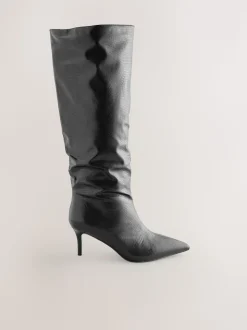 Black Forever Comfort® Point Toe Heel Slouch Knee High Boots