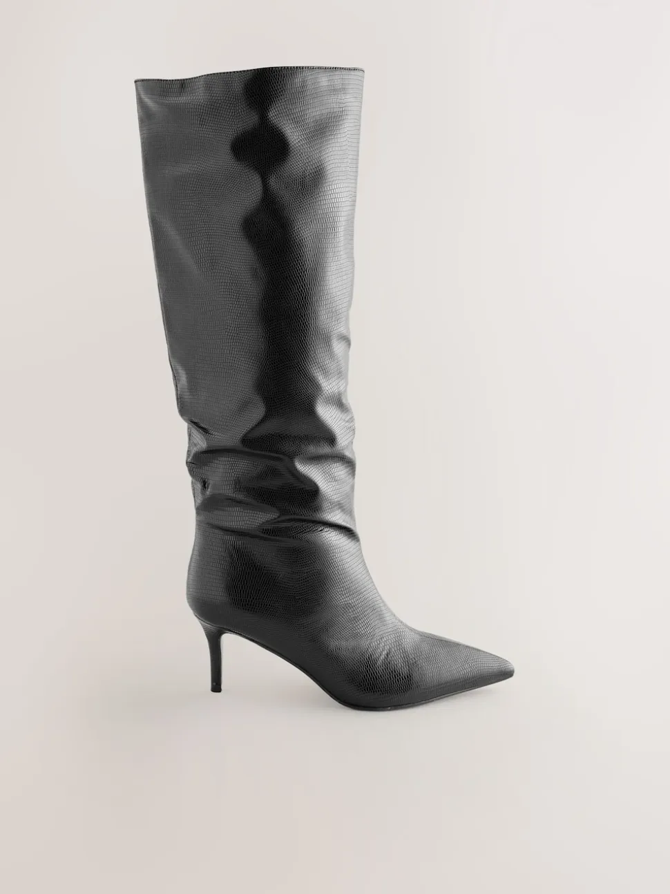 Black Forever Comfort® Point Toe Heel Slouch Knee High Boots