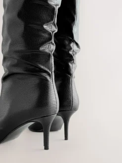 Black Forever Comfort® Point Toe Heel Slouch Knee High Boots