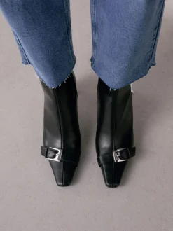 Black Forever Comfort® Point Chisel Toe Block Heel Buckle Detail Boots