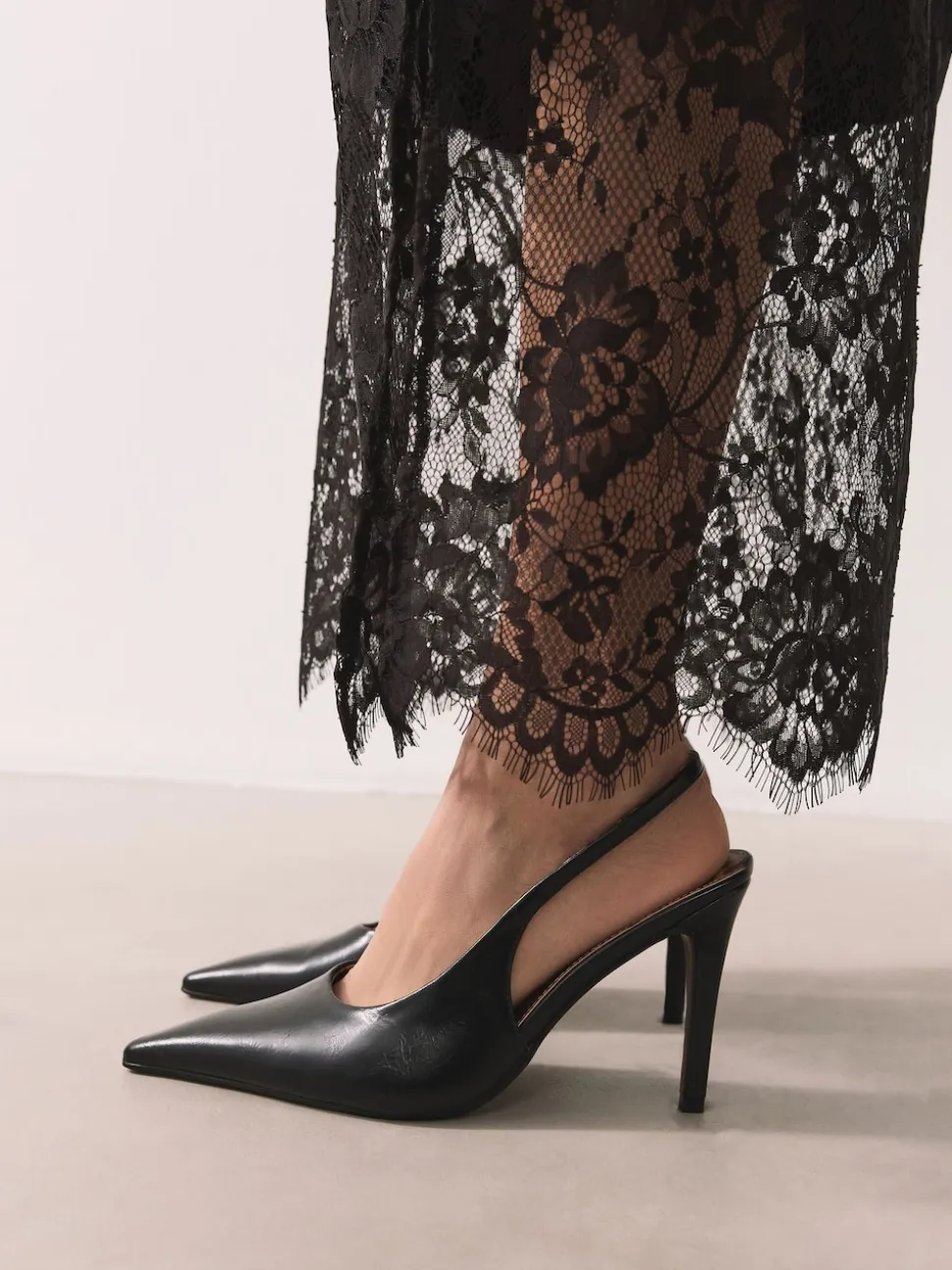 Black Forever Comfort® Point Toe Slingback Heels