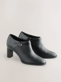 Black Forever Comfort® Round Toe Block Heel Buckle Detail Shoe Boots