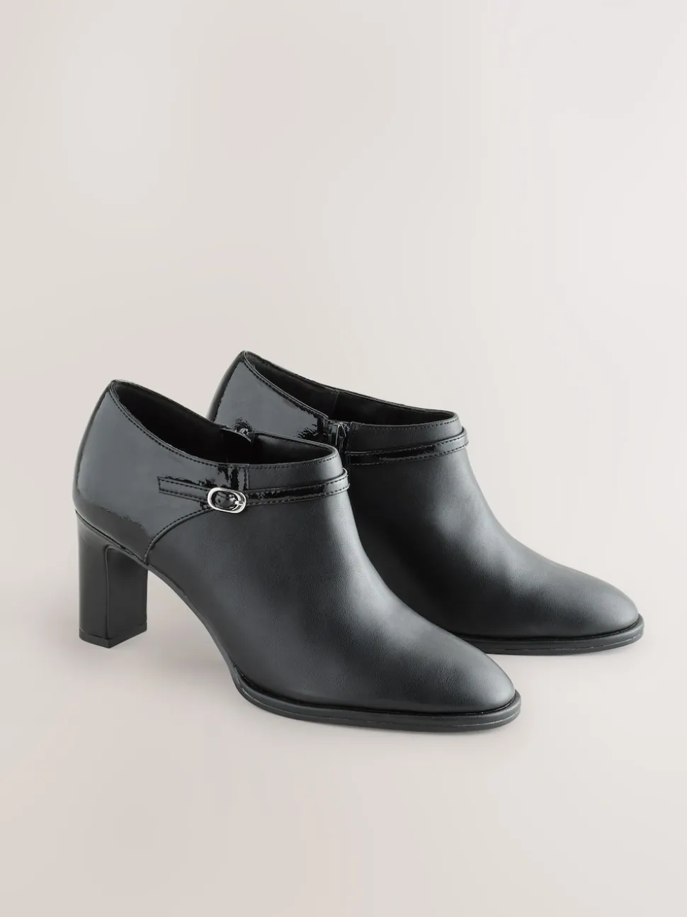 Black Forever Comfort® Round Toe Block Heel Buckle Detail Shoe Boots