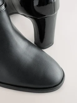 Black Forever Comfort® Round Toe Block Heel Buckle Detail Shoe Boots
