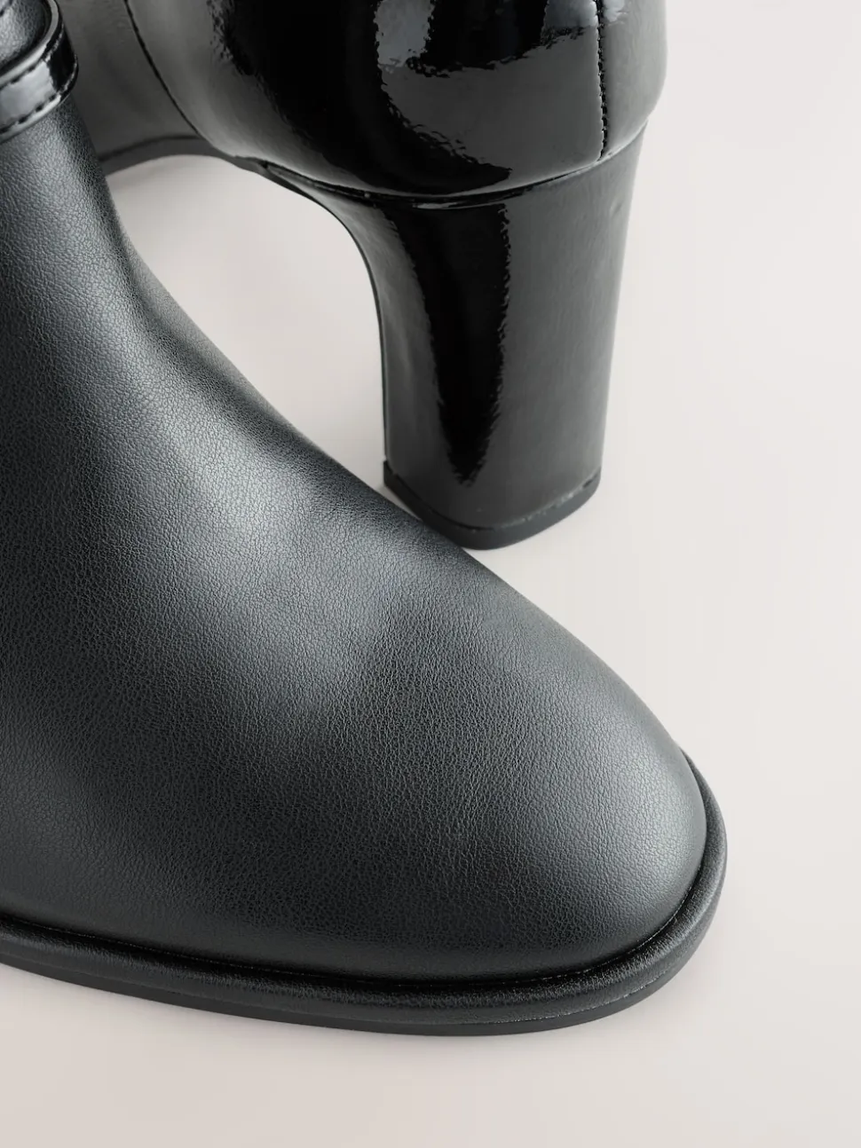Black Forever Comfort® Round Toe Block Heel Buckle Detail Shoe Boots