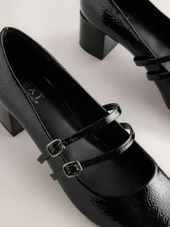 Black Forever Comfort® Round Toe Mary Jane Block Heels