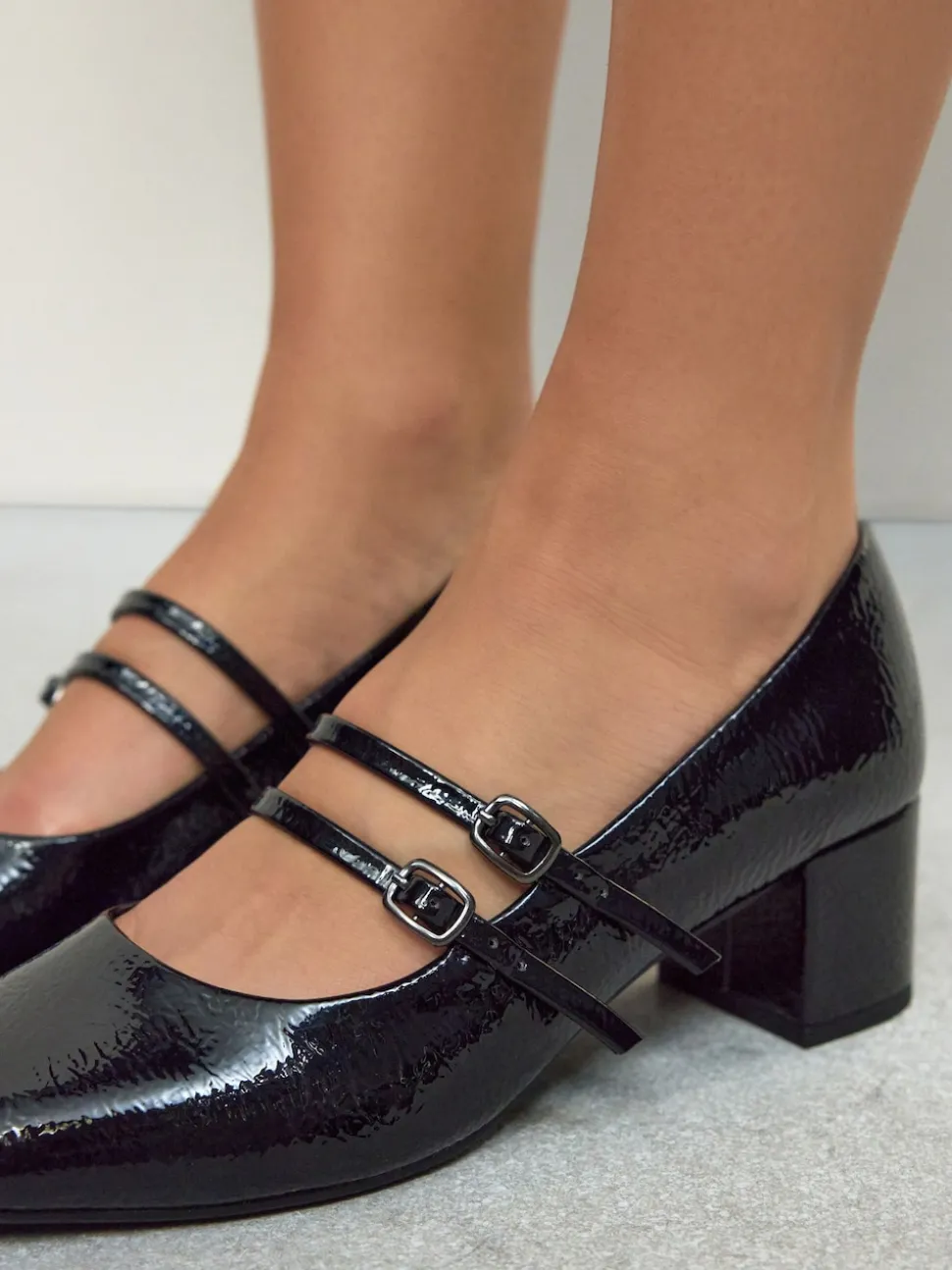 Black Forever Comfort® Round Toe Mary Jane Block Heels