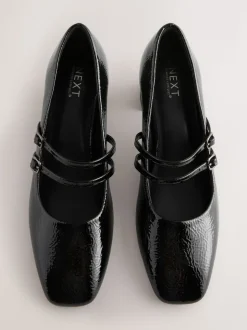 Black Forever Comfort® Round Toe Mary Jane Block Heels