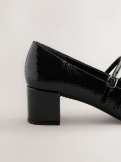 Black Forever Comfort® Round Toe Mary Jane Block Heels
