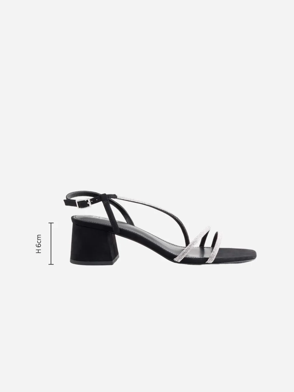 Black Forever Comfort Square Toe Jewelled Strappy Block Heeled Sandals