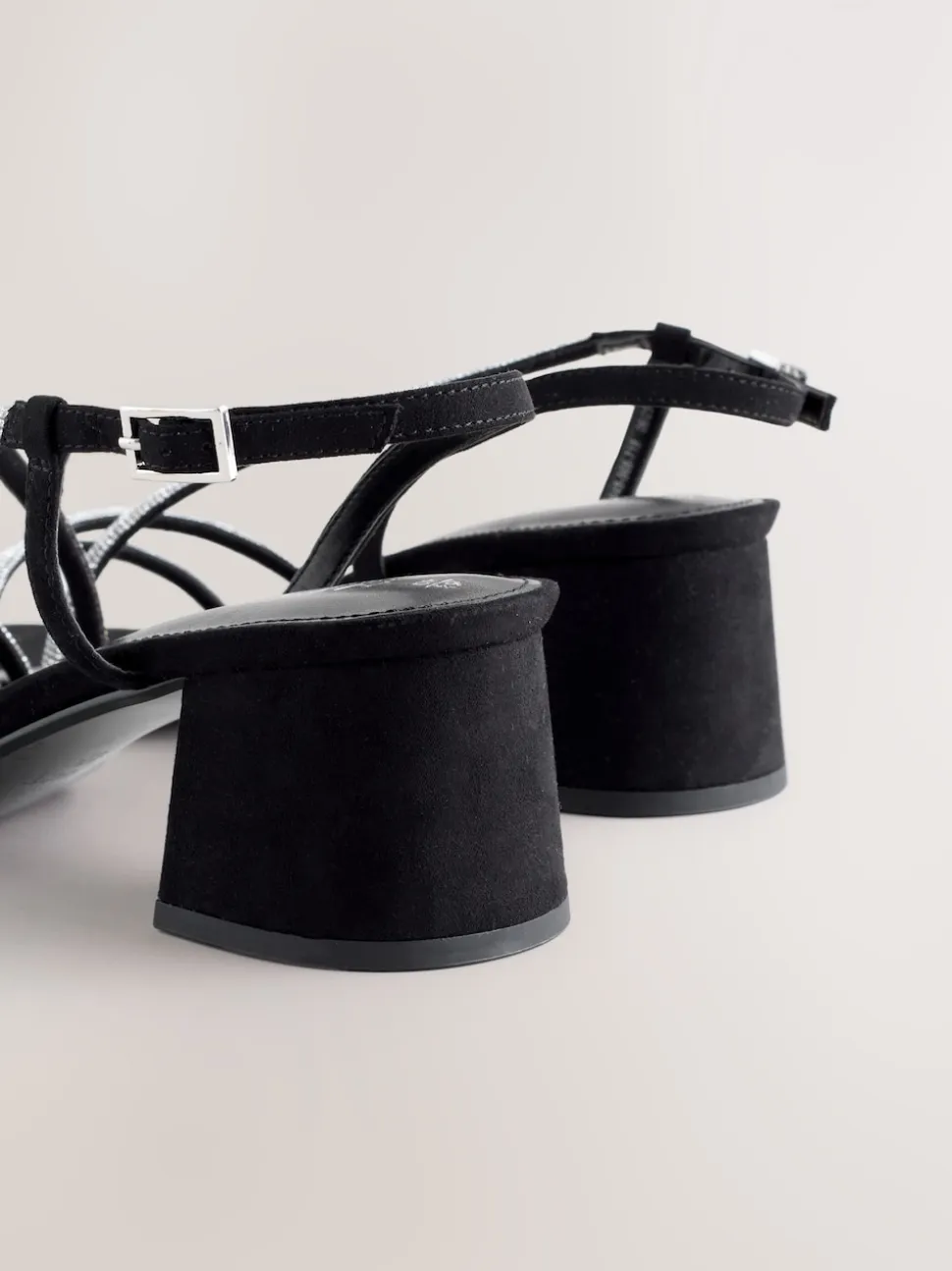 Black Forever Comfort Square Toe Jewelled Strappy Block Heeled Sandals