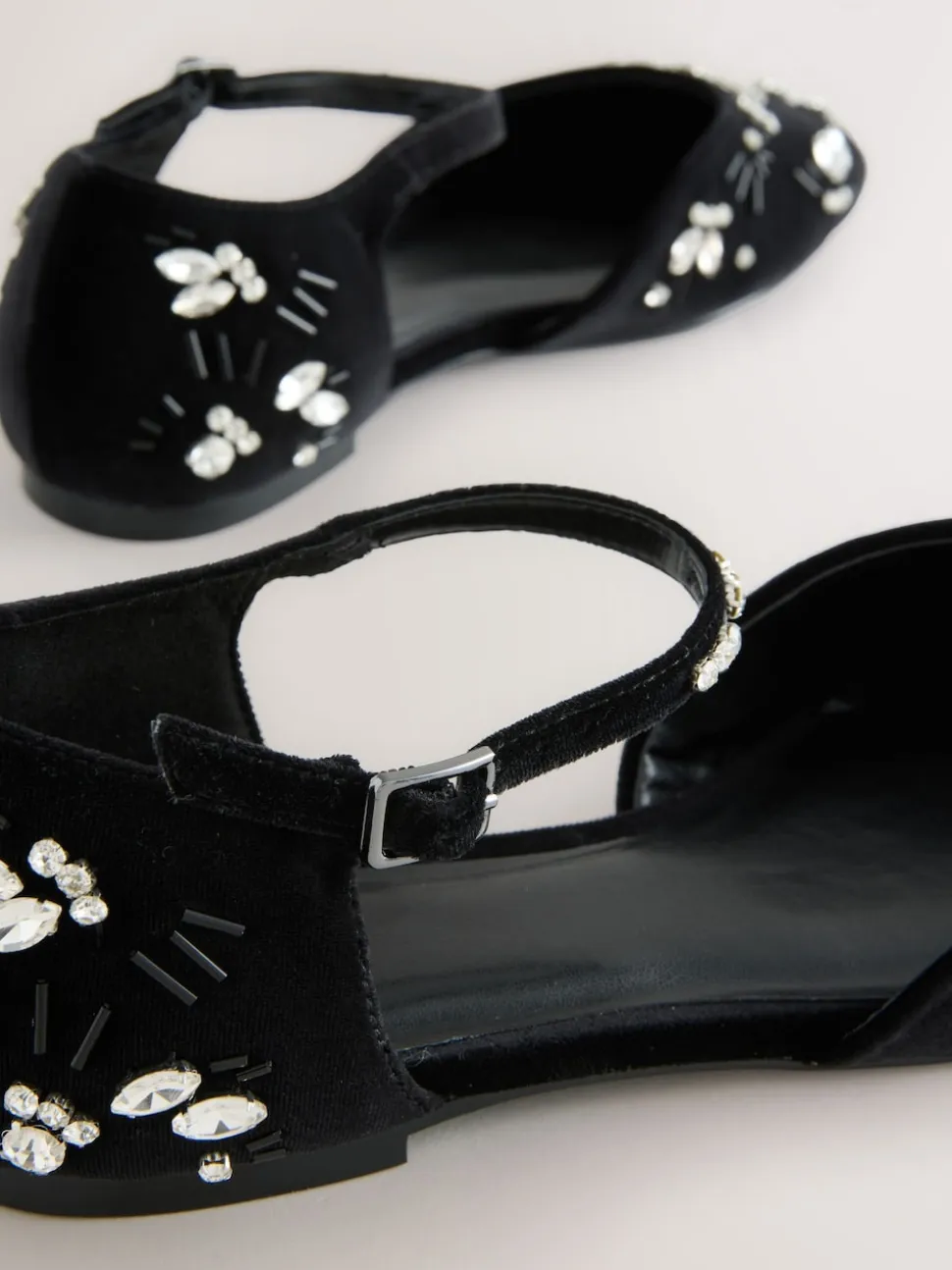 Black Forever Comfort® Velvet Embellished Two Part Closed Toe Shoes