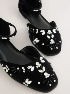 Black Forever Comfort® Velvet Embellished Two Part Closed Toe Shoes