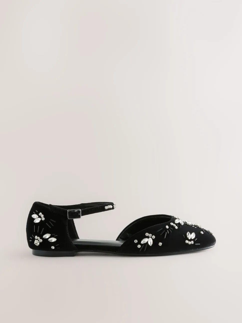 Black Forever Comfort® Velvet Embellished Two Part Closed Toe Shoes