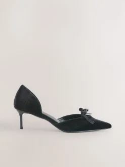 Black Forever Comfort® Velvet Bow Pointed Toe Two Part Heels