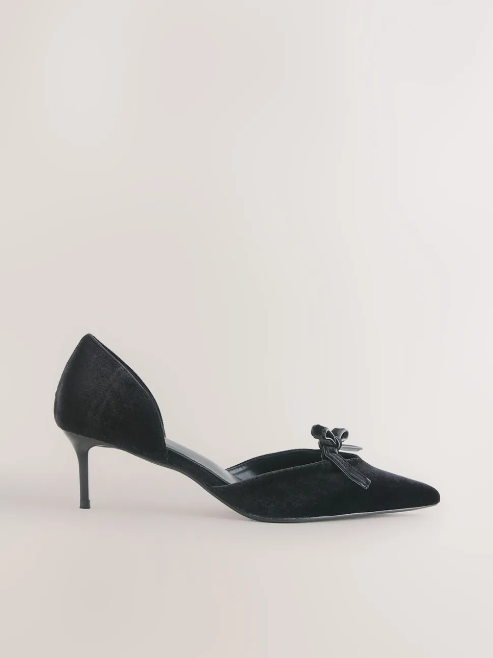 Black Forever Comfort® Velvet Bow Pointed Toe Two Part Heels