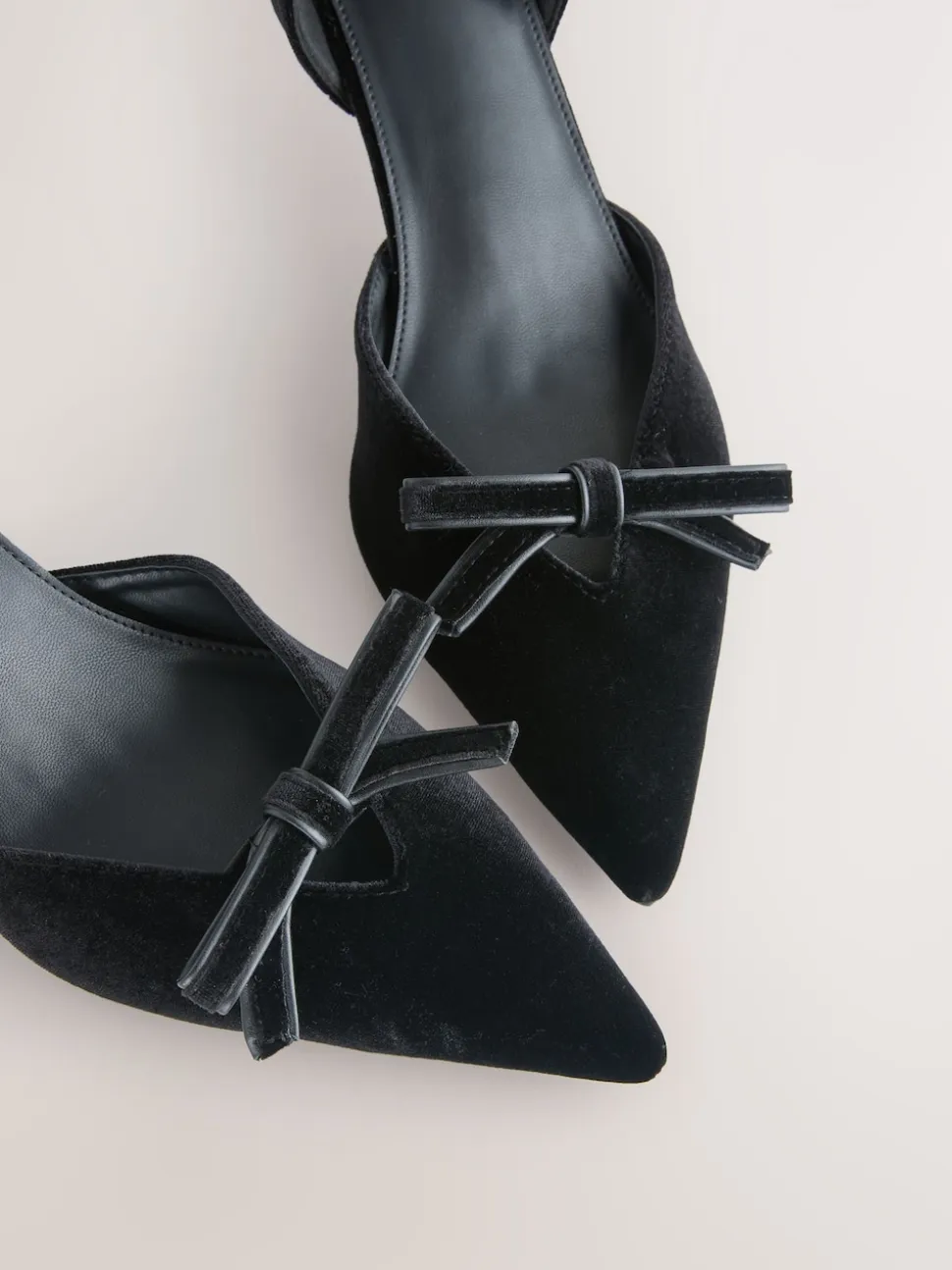 Black Forever Comfort® Velvet Bow Pointed Toe Two Part Heels