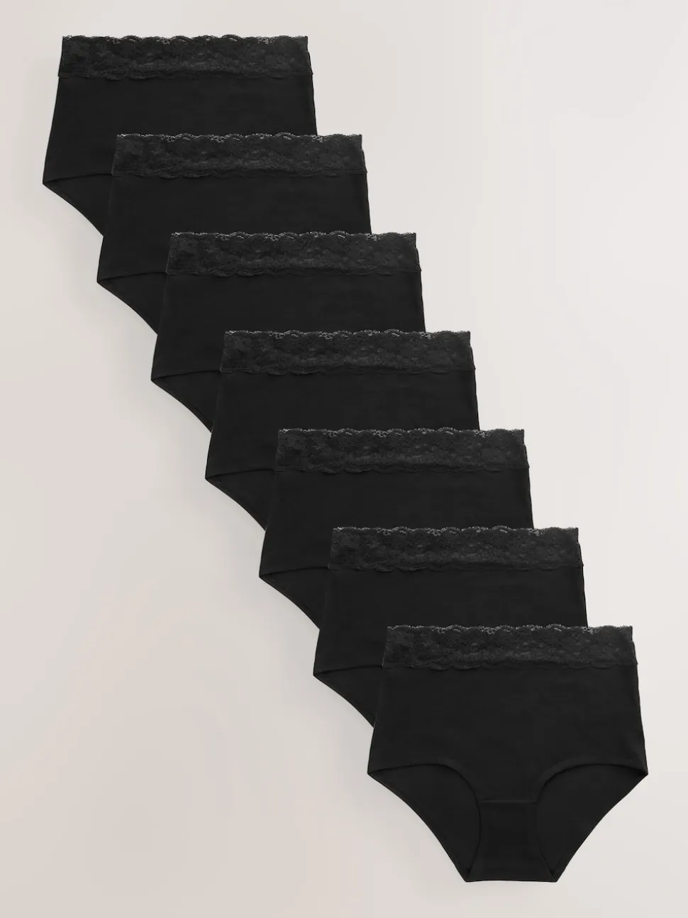 Black Full Brief Cotton and Lace Knickers 7 Pack
