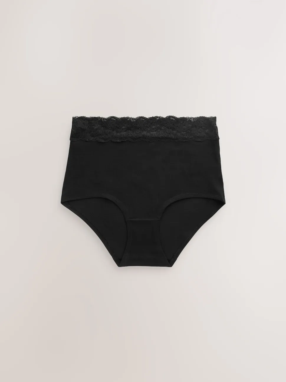 Black Full Brief Cotton and Lace Knickers 7 Pack