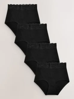 Black Full Brief Cotton Lace Knickers 4 Pack