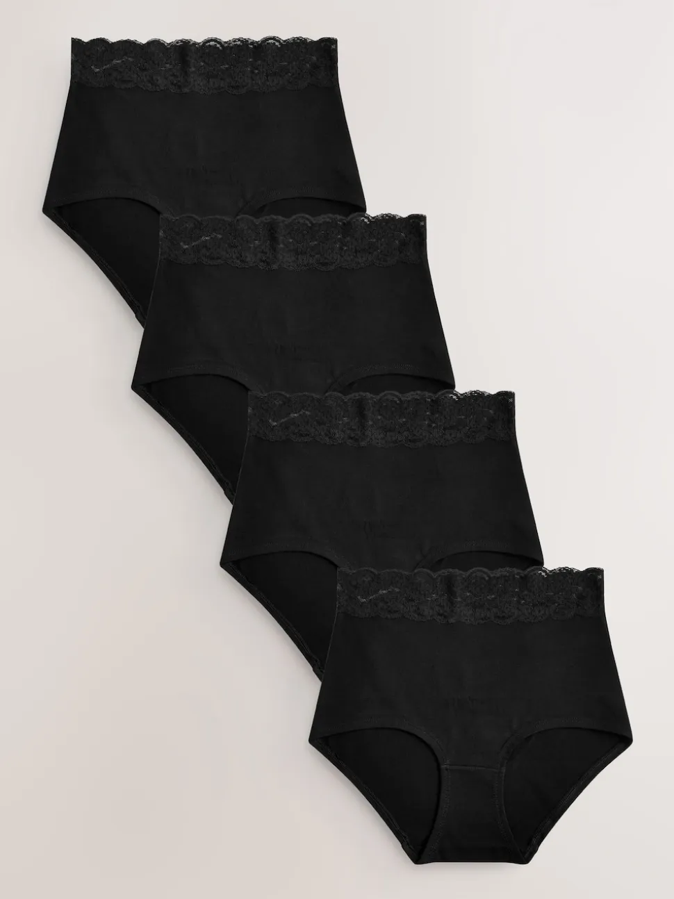 Black Full Brief Cotton Lace Knickers 4 Pack