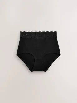Black Full Brief Cotton Lace Knickers 4 Pack