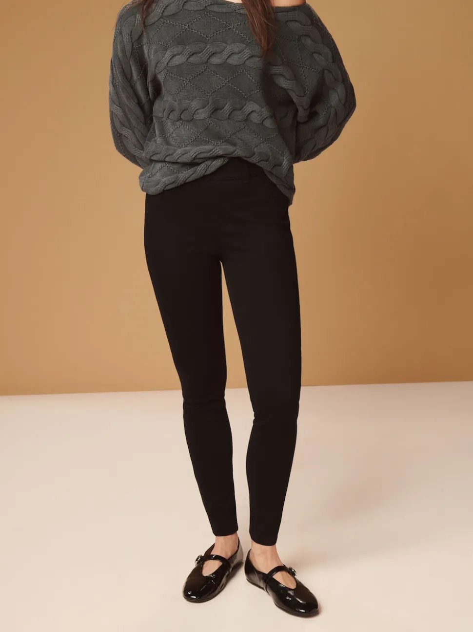 Black Full Length Jersey Denim Leggings