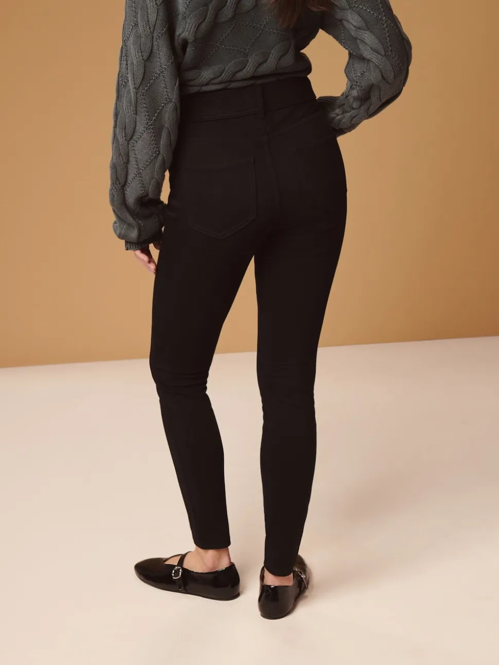Black Full Length Jersey Denim Leggings