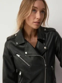 Black Fuller Bust Faux Leather Biker Jacket