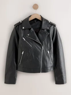 Black Fuller Bust Faux Leather Biker Jacket