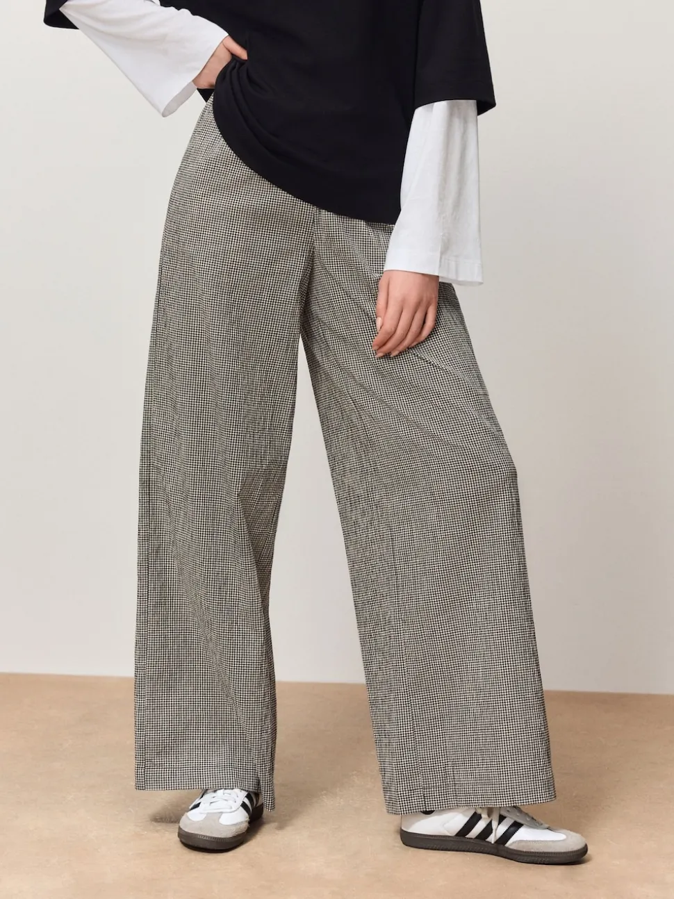 Black Gingham Wide Leg Trousers